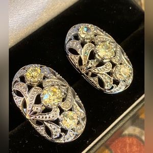 Vintage Suzanne Somers Sterling Silver CZ Antique Style Filigree Post Earrings